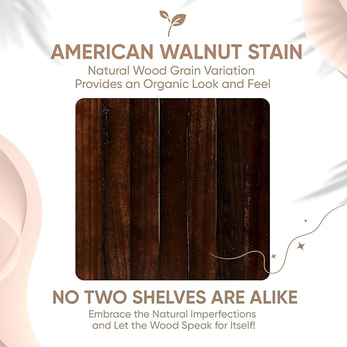 Dark walnut wood grain texture for floating shelves, natural stain variation