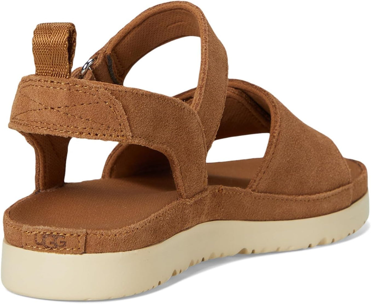 Children's Goldenstar suede sandals in chestnut brown, open toe with padded heel strap