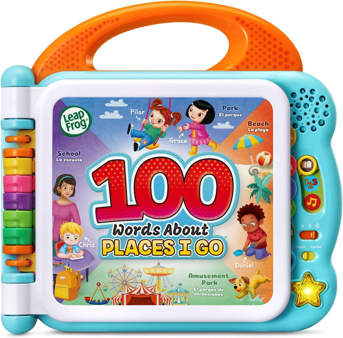 LeapFrog 100 Words book with handle, Places I Go cover, green and blue