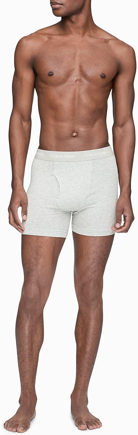 Men's Calvin Klein cotton stretch boxer briefs, heather grey, elastic logo waistband