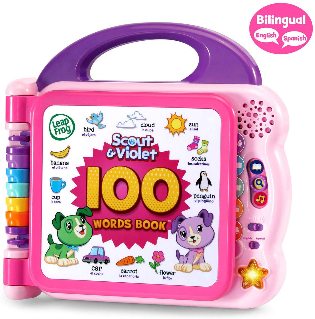 Kids bilingual 100 words learning book toy with bilingual badge, purple and pink