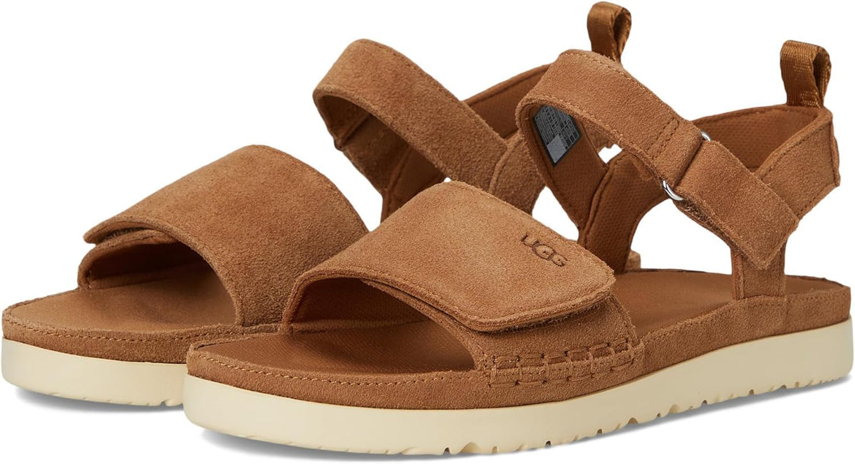 Children's Goldenstar suede sandals, chestnut brown, wide straps and hook-and-loop closure