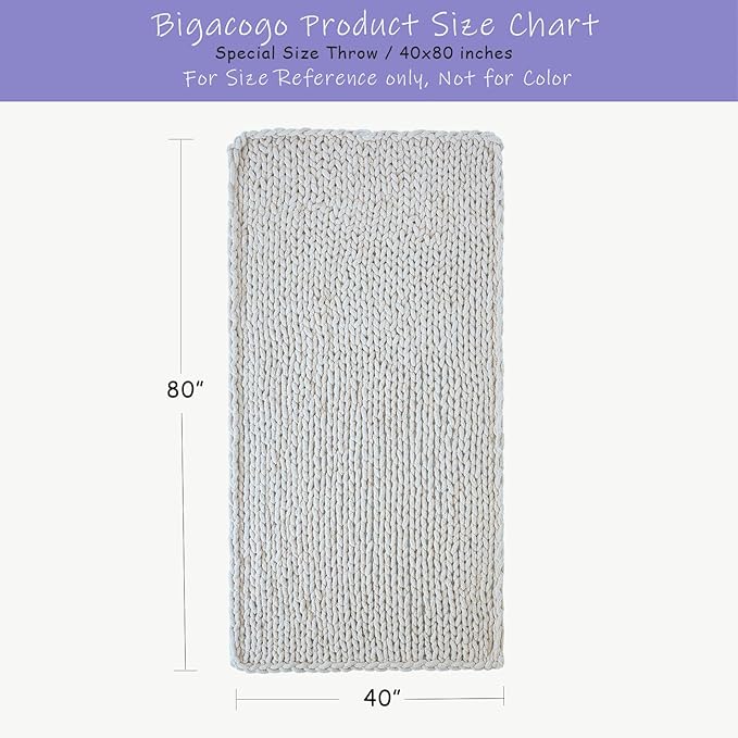 Rectangular white chunky knit throw blanket size diagram, 40 by 80 inches outline