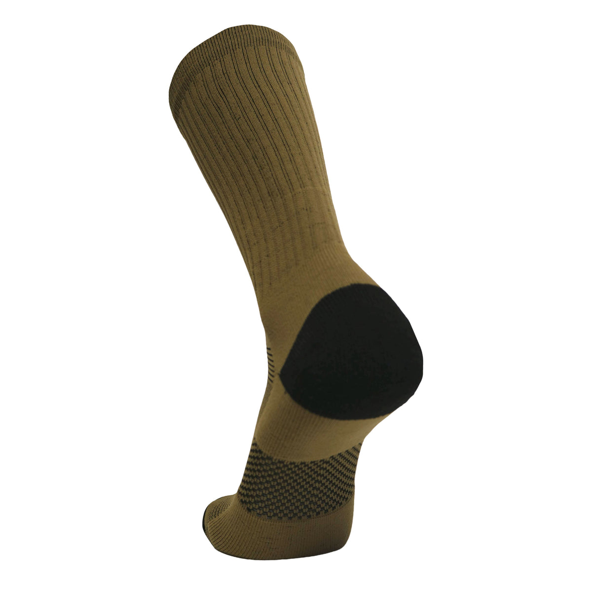 OD green crew sock with black cushioned toe and textured mesh midfoot