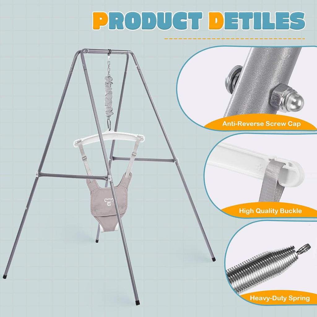 Baby jumper stand with anti-reverse screw cap and heavy-duty spring parts