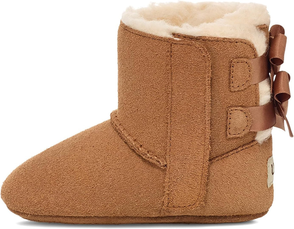 UGG baby Bailey bow boots chestnut suede with faux-fur cuff and bow on back strap