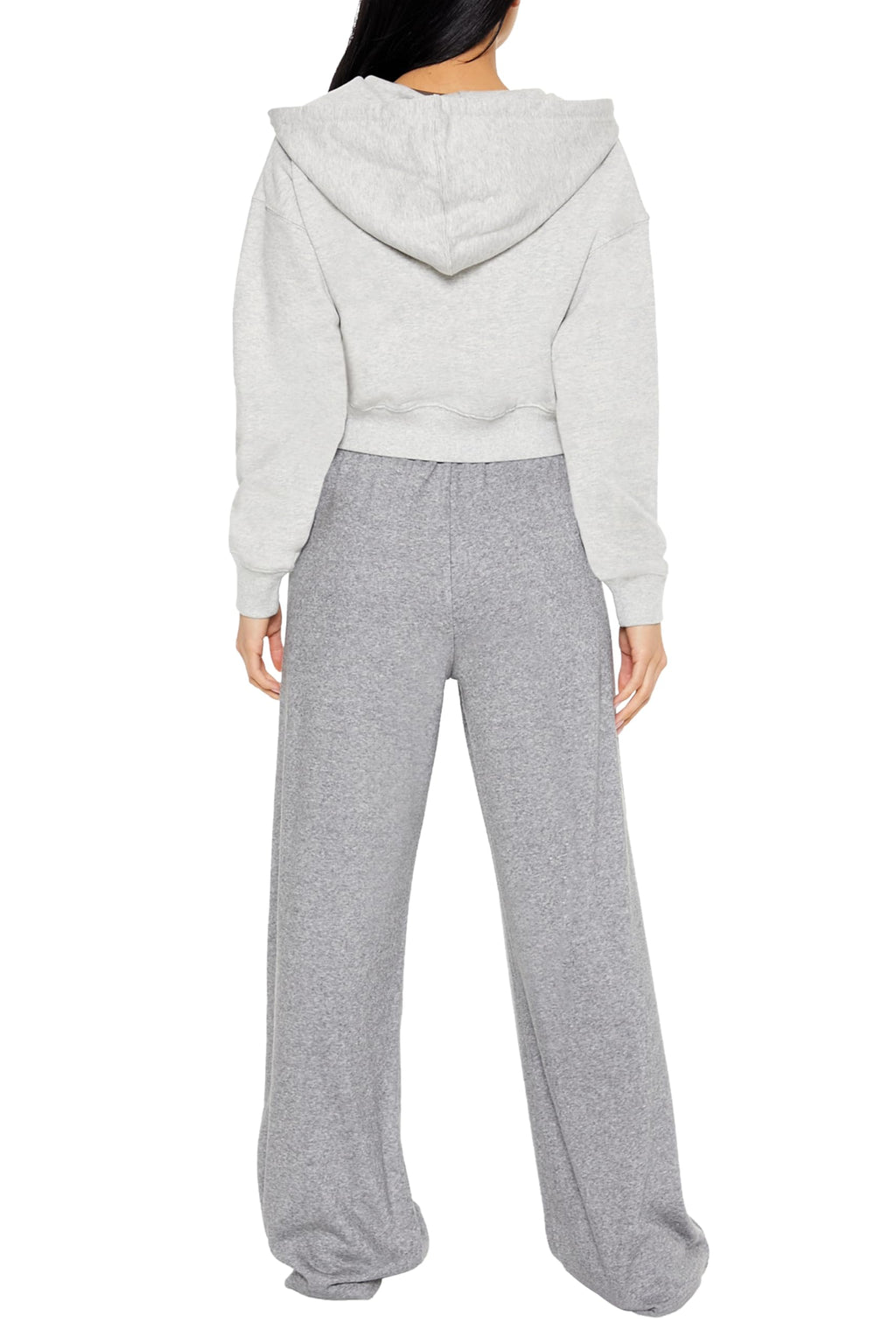 Dark grey wide-leg high-rise knit pants with drawstring waist