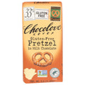 Gluten-free milk chocolate pretzel bar, 2.9 oz package with pretzel graphic