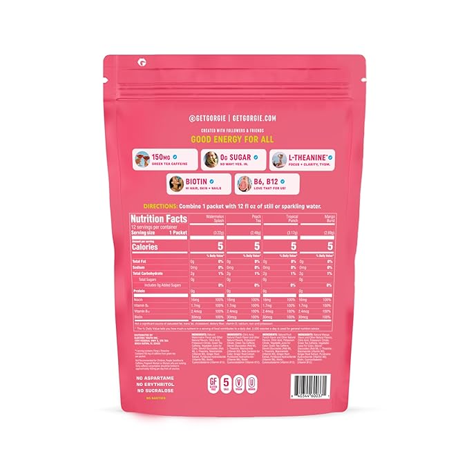 Energy drink mix variety pack pouch with nutrition facts panel and barcode