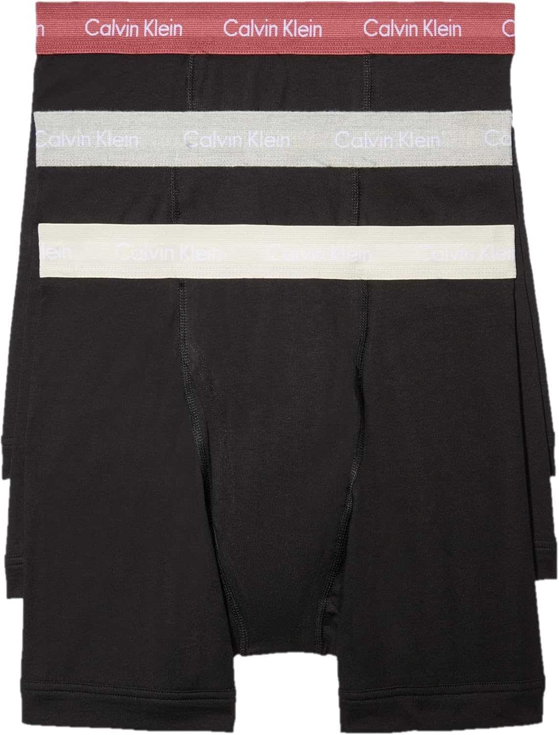 Men's cotton stretch boxer briefs, black with red top band and gray stripe logo