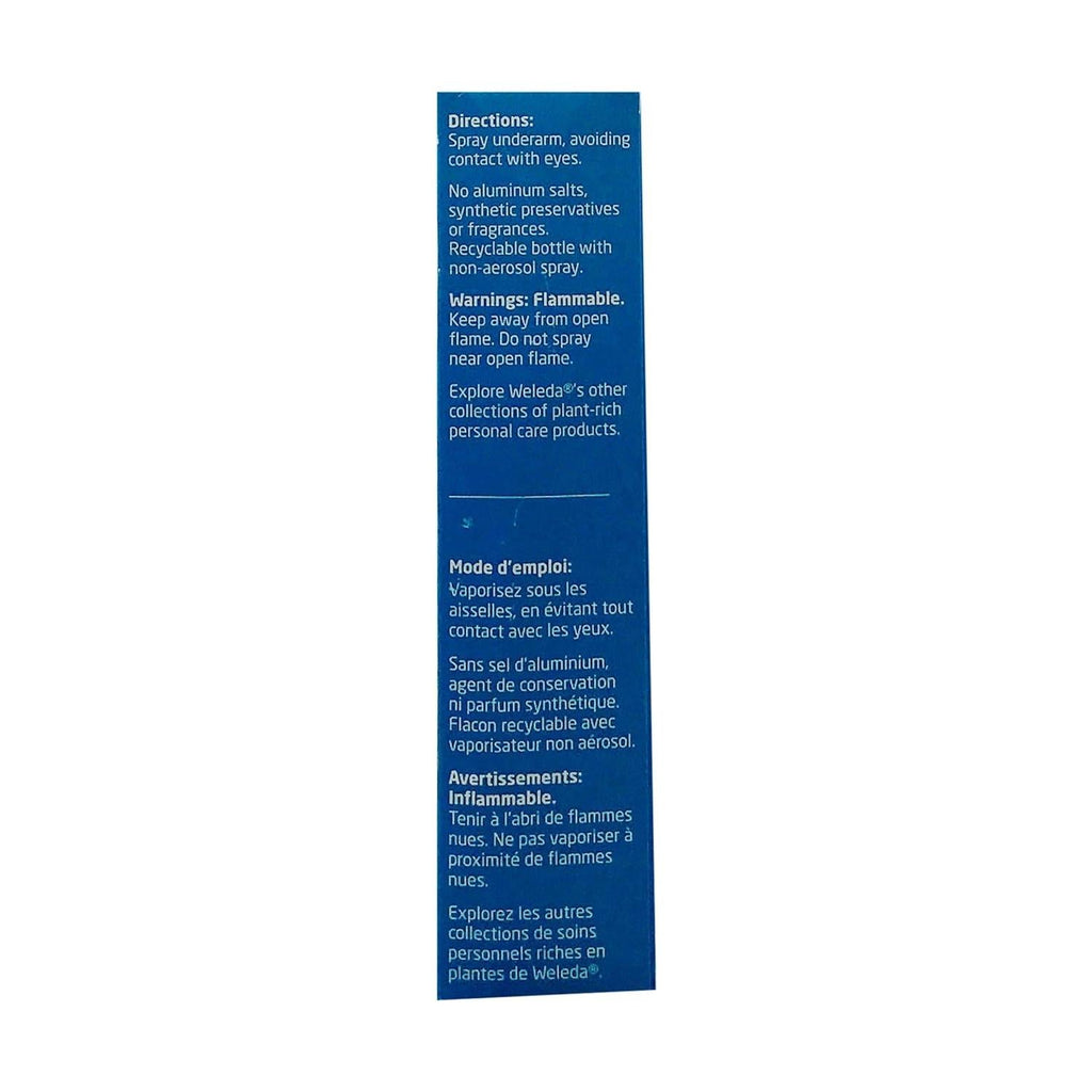 Weleda sage deodorant spray box back with directions and warnings text