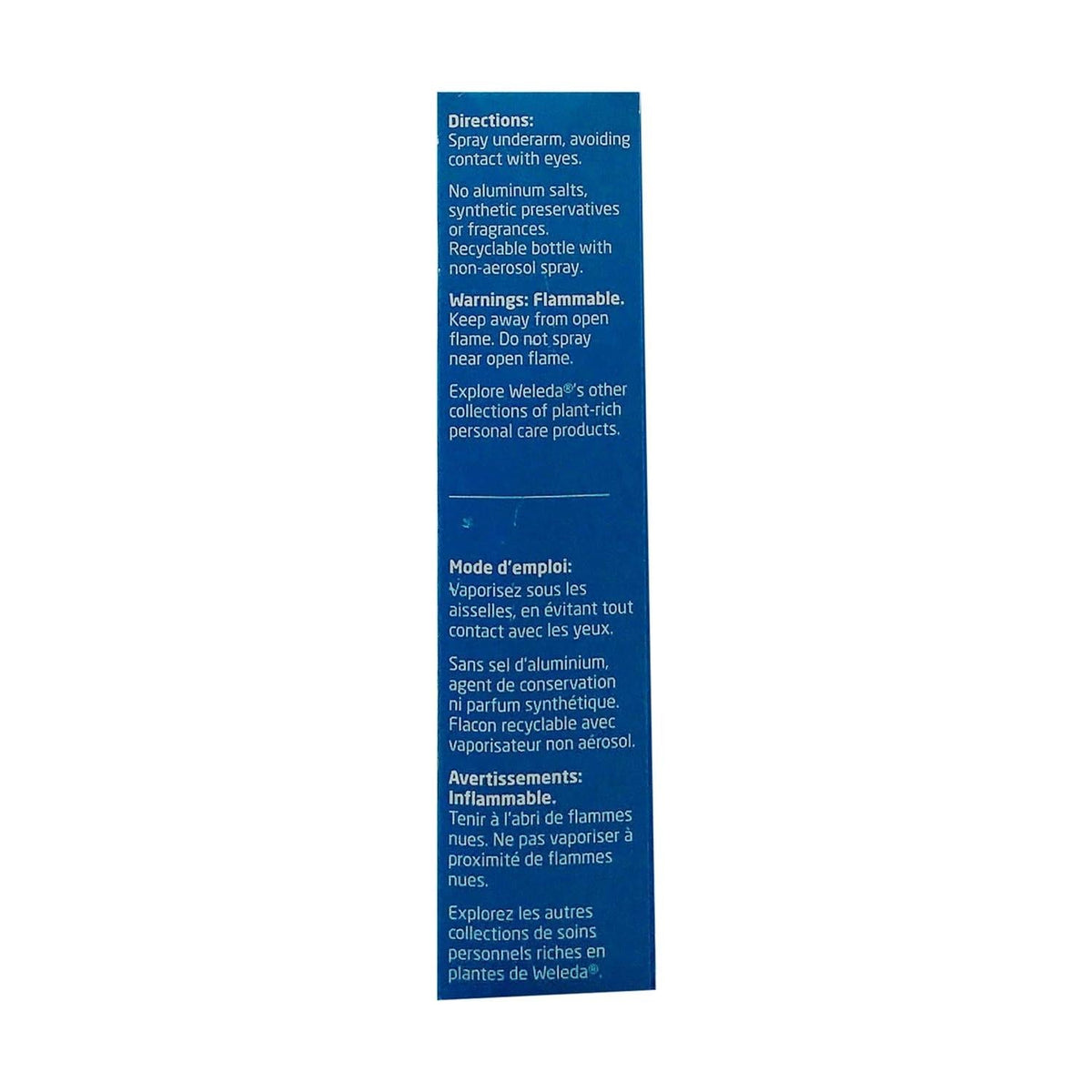 Weleda sage deodorant spray box back with directions and warnings text