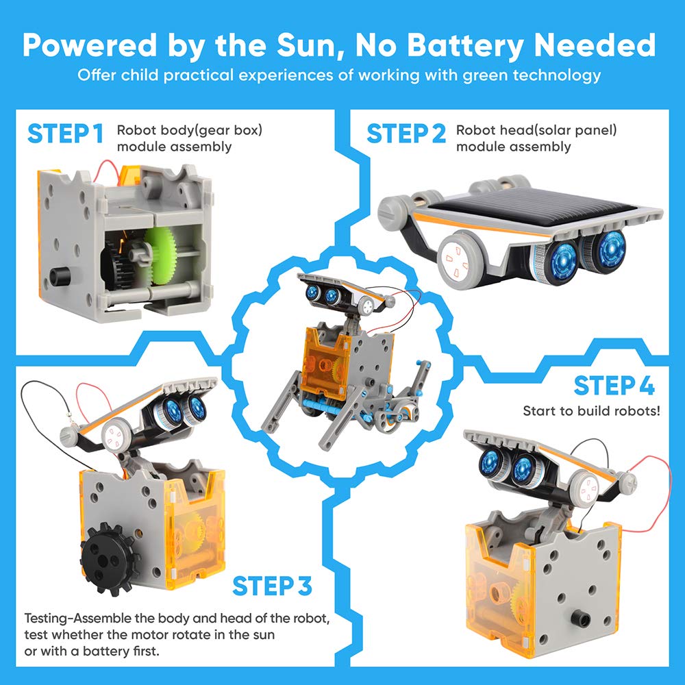 Solar-powered robot kit instruction diagram for assembling robot parts