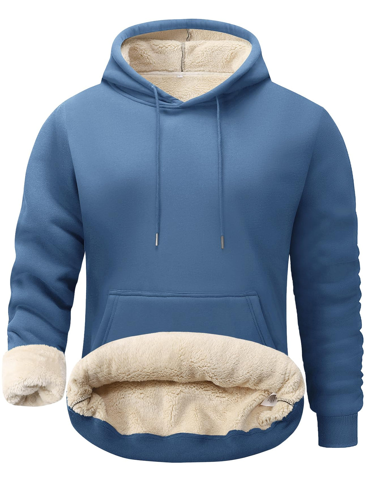 Men's sherpa-lined fleece hoodie with hood and kangaroo pocket, blue