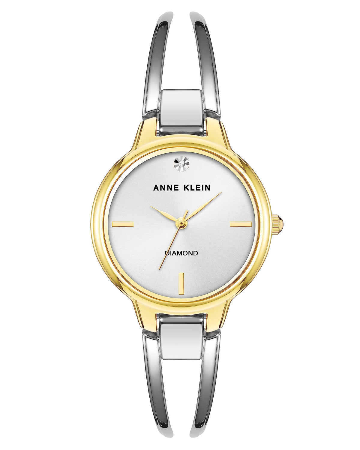 Women’s two-tone diamond accent quartz watch with white dial and metal bracelet band