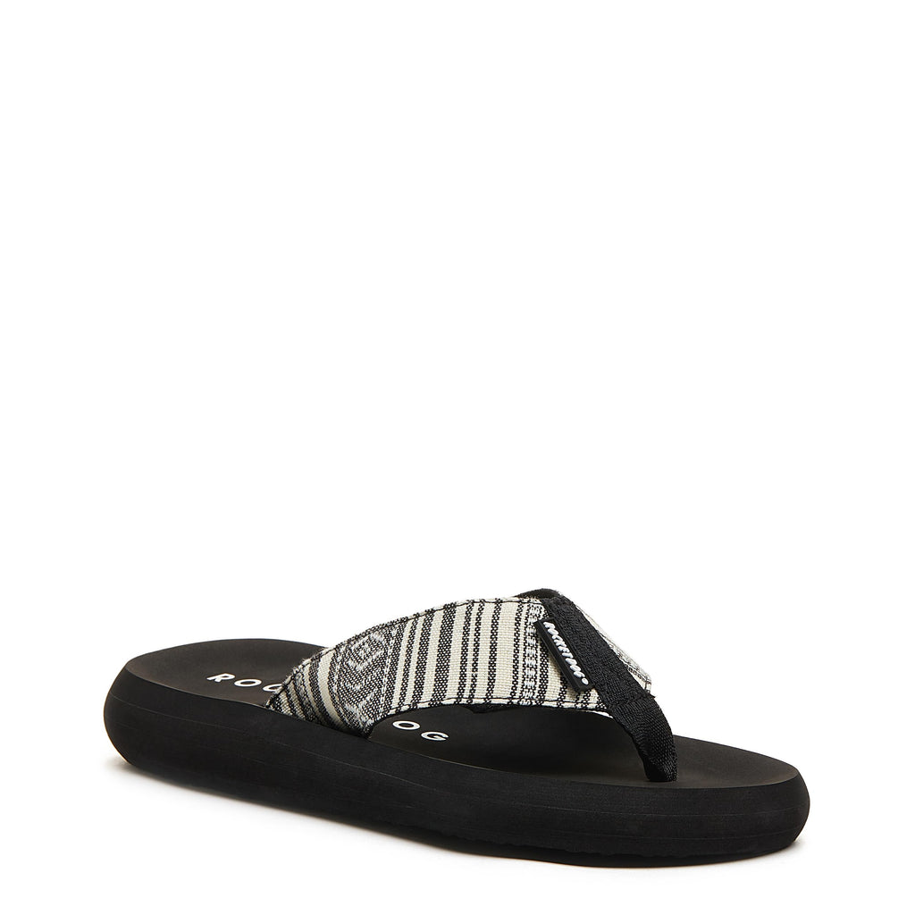 Rocket Dog women's striped fabric thong flip-flop with black foam sole