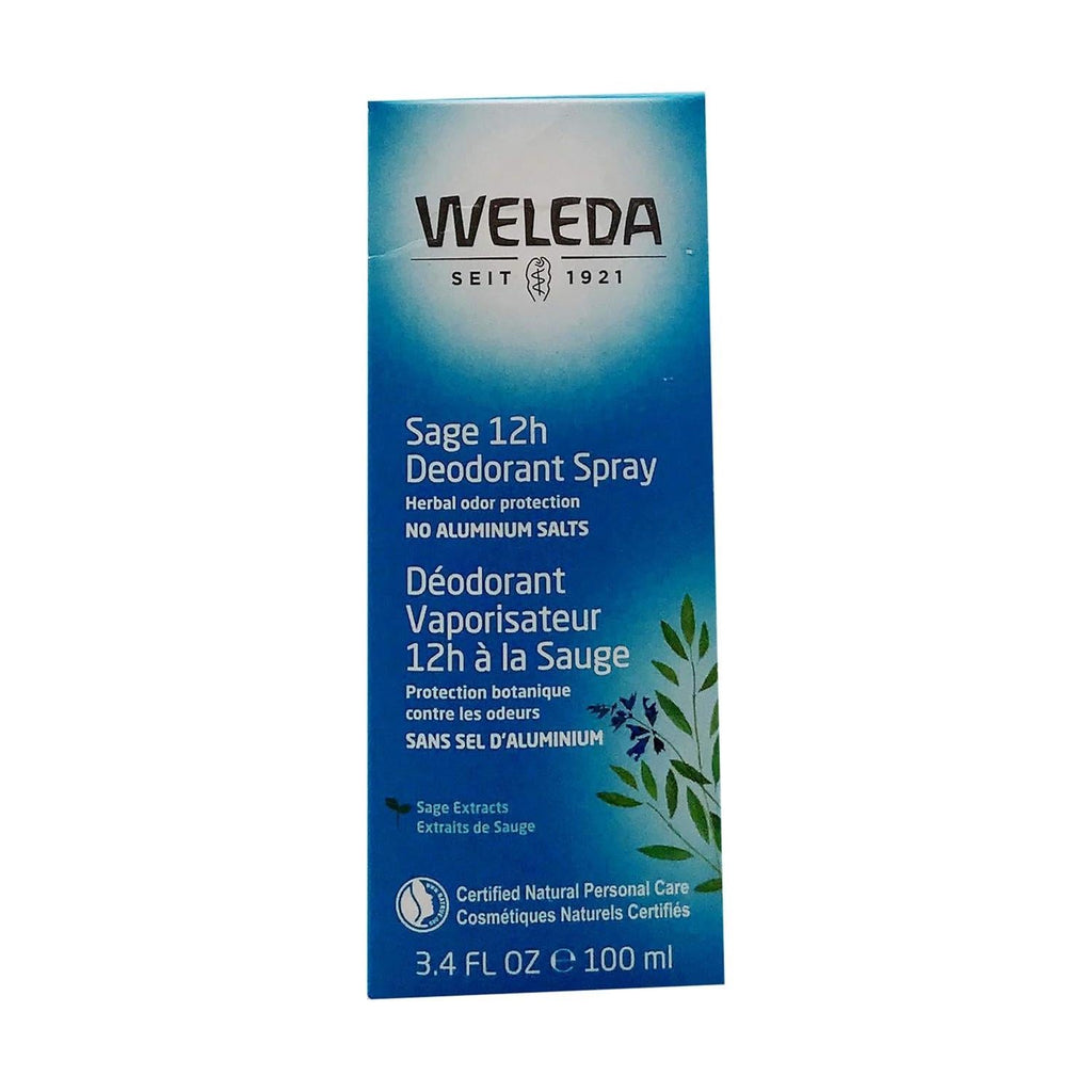 Weleda sage deodorant spray box, 3.4 fl oz, 12h protection