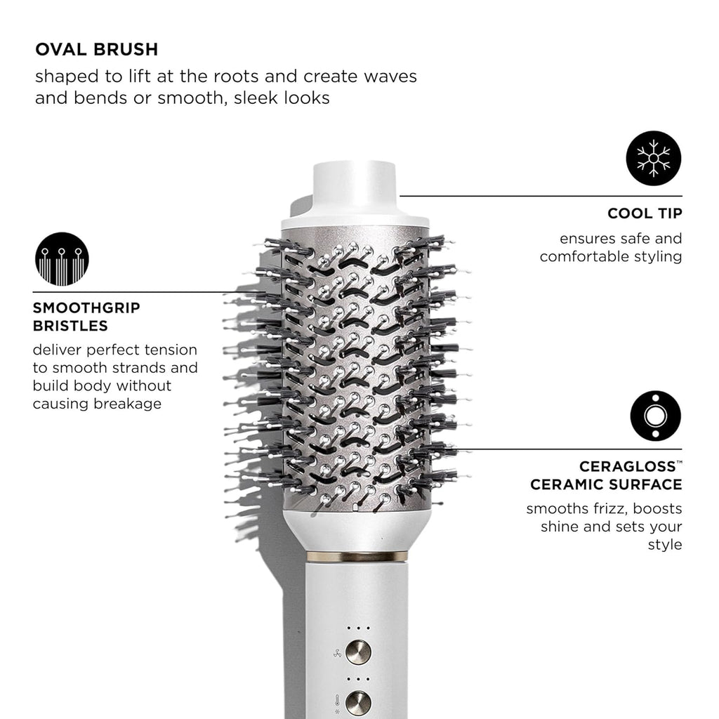 Oval brush attachment with ceramic surface bristles on a white base