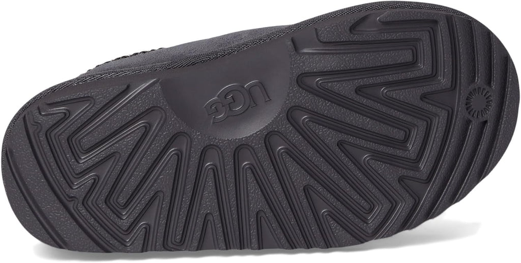 Kids' UGG Tasman II slipper outsole, textured traction tread on dark rubber