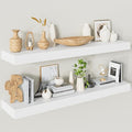 White floating wall shelves set of 2 with long rectangular planks for decor display