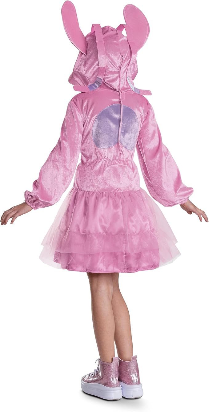 Girls’ pink hooded Angel costume dress with tulle skirt and character face panel