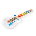 Light-up wooden guitar with colorful animal fretboard and blue light controls