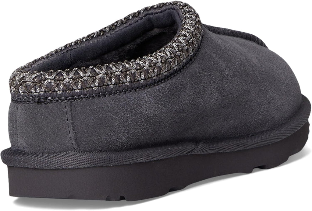 Kids' UGG Tasman II slipper, open heel with dark fuzzy lining and woven collar