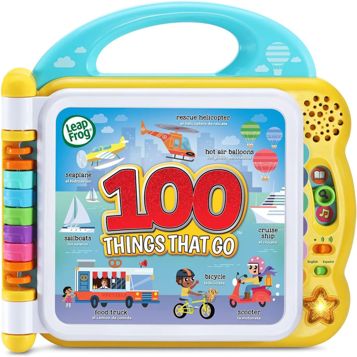 LeapFrog 100 Words book with handle, Things That Go cover, blue and yellow