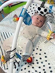 Baby rattle socks and wrist rattles set, striped socks and small hand-held rattles
