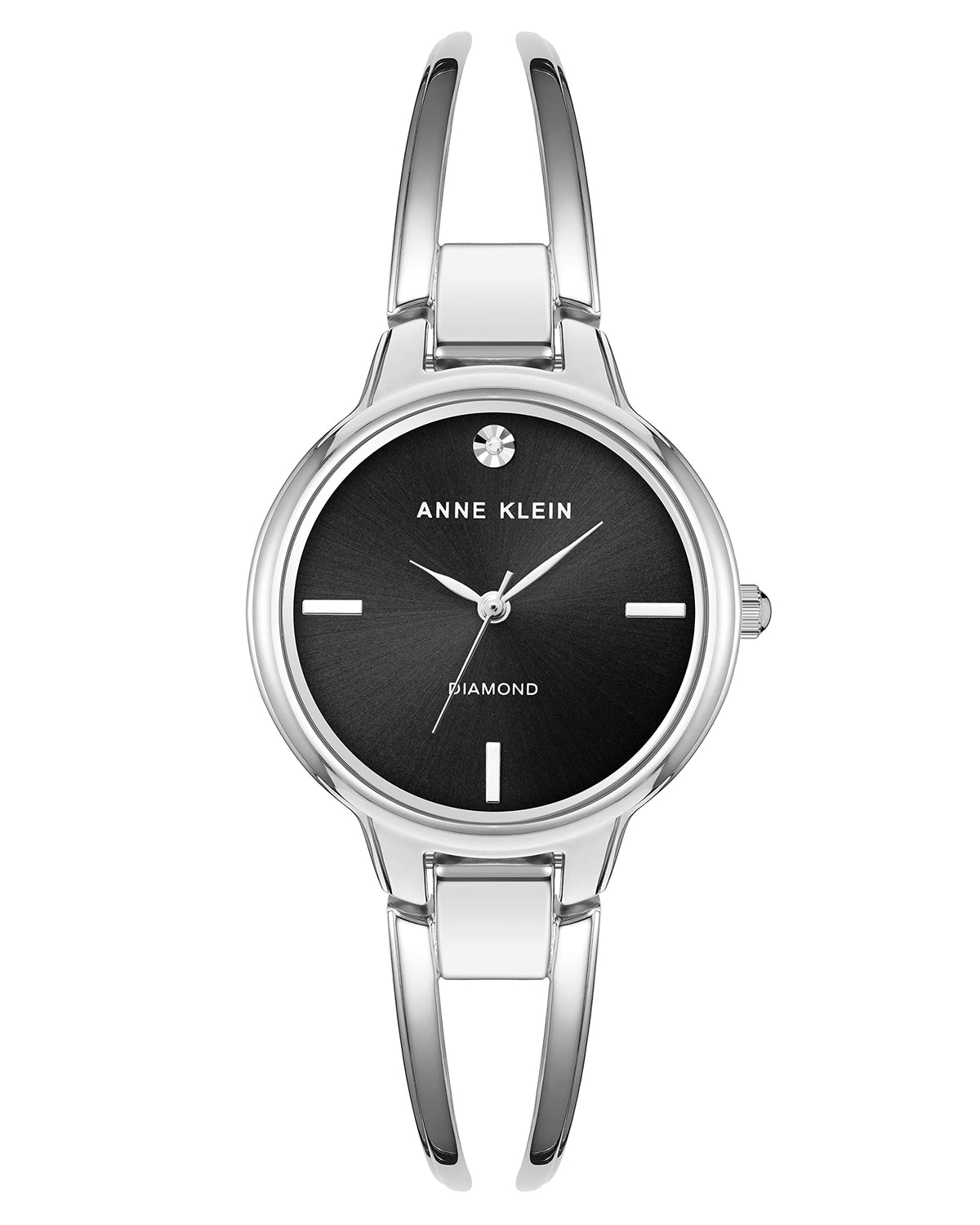 Women’s two-tone diamond accent quartz watch with dark dial and metal bracelet band