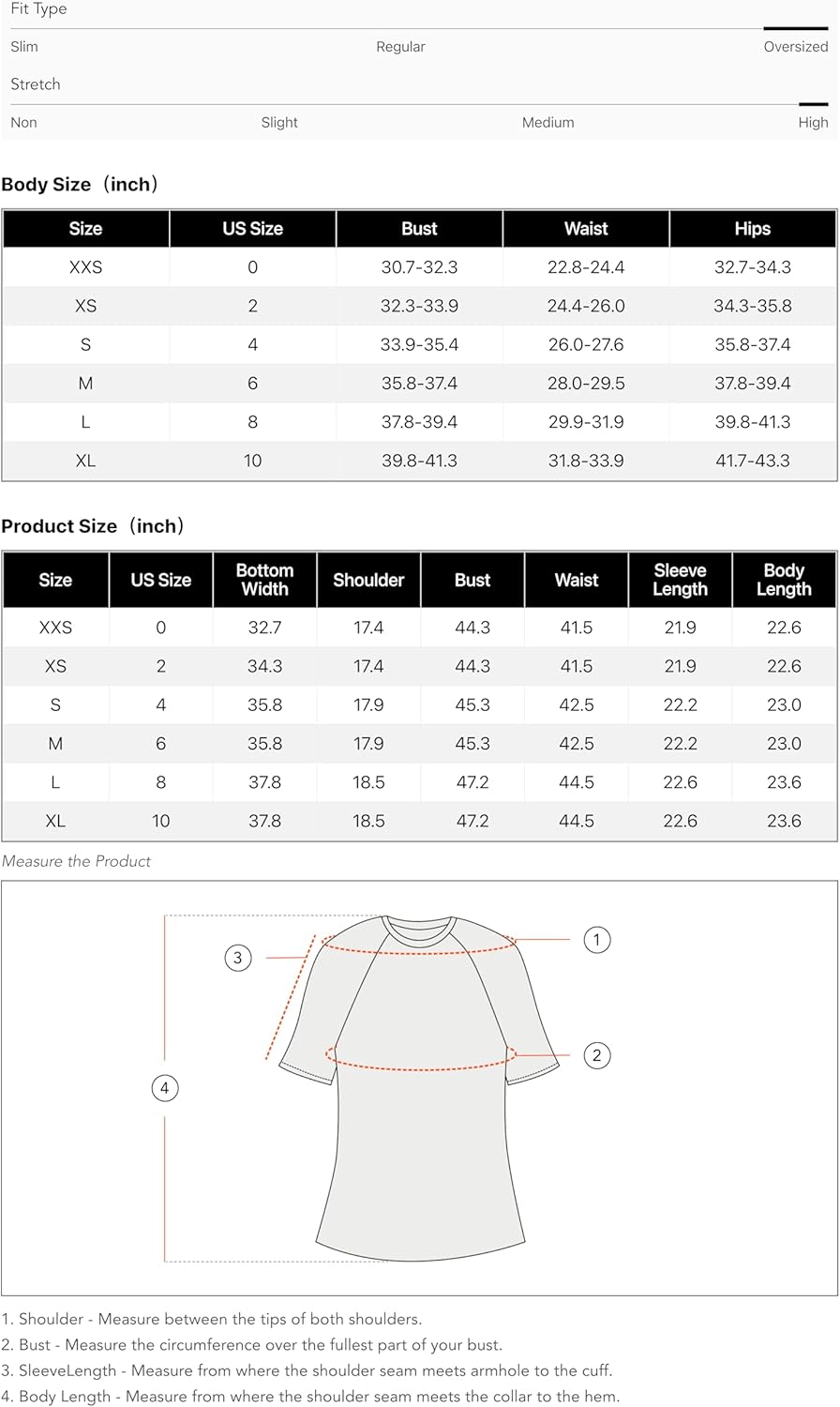 Sweater size chart with measurements for fit type, body size, and garment dimensions