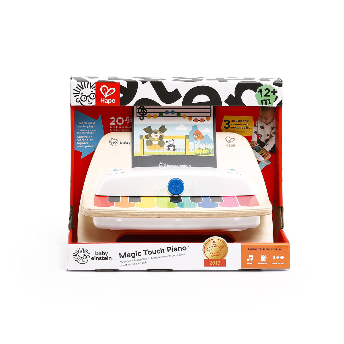 Hape baby magic touch piano toy in retail box with illustrated music screen