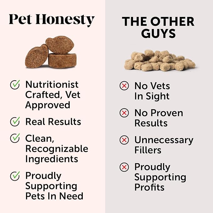 Pet Honesty vs other guys comparison graphic with ingredient and filler claims