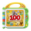 Green and yellow interactive 100 animals book with elephant and animal icon graphics