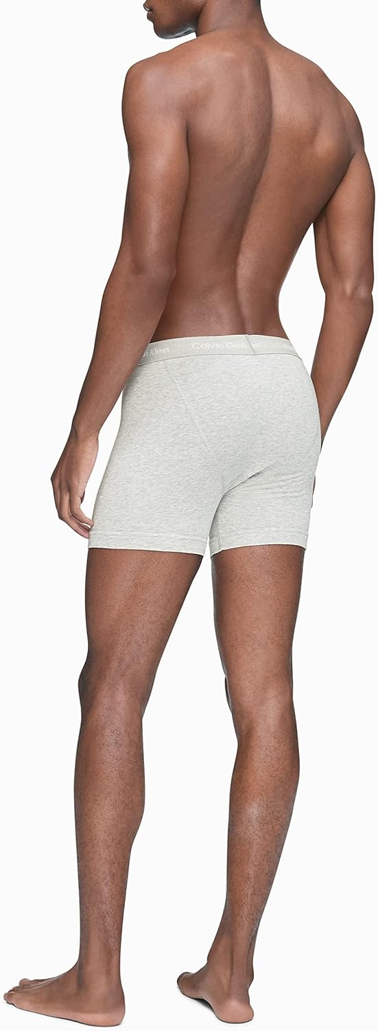 Men's Calvin Klein cotton stretch boxer briefs, heather grey, rear view