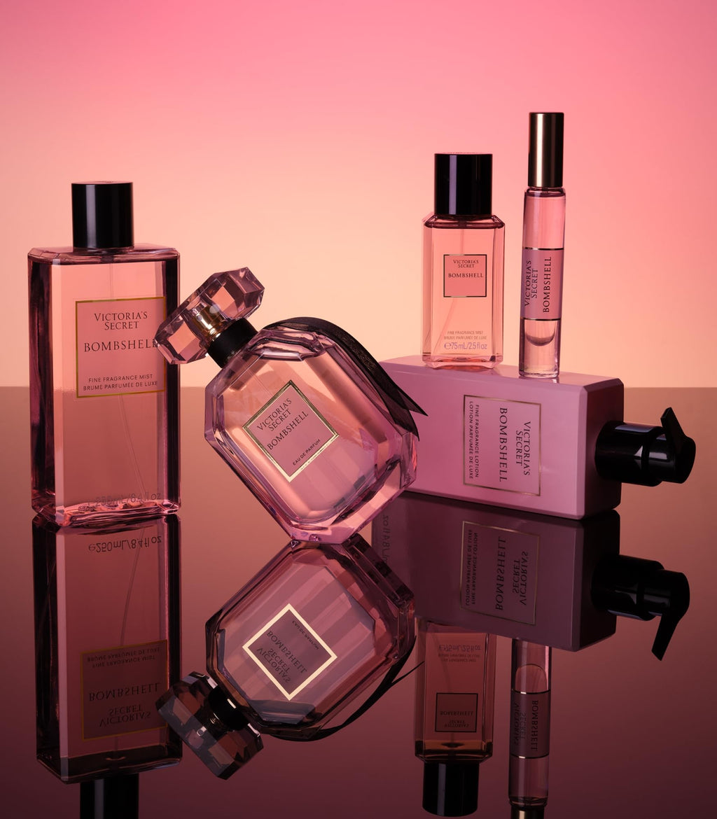 Victoria's Secret Bombshell eau de parfum travel spray bottles in pink and clear glass