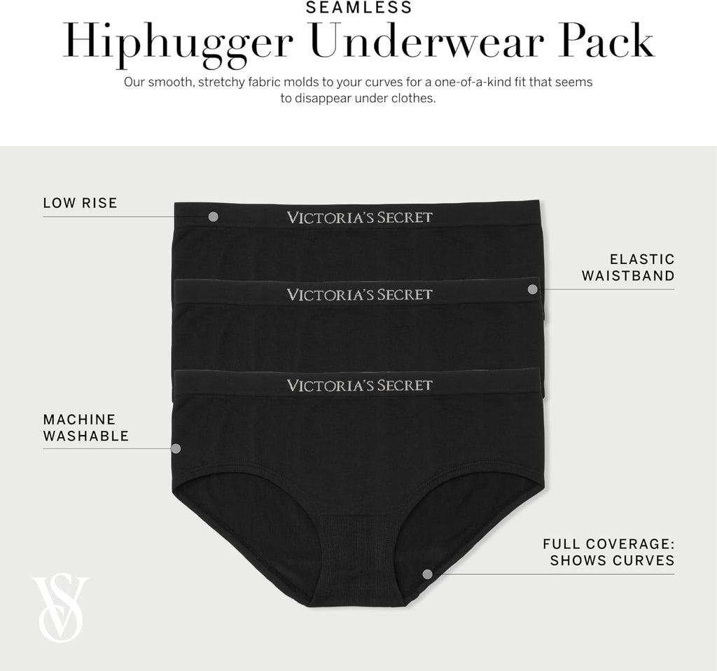 Black seamless hipster underwear pack, low rise full-coverage briefs