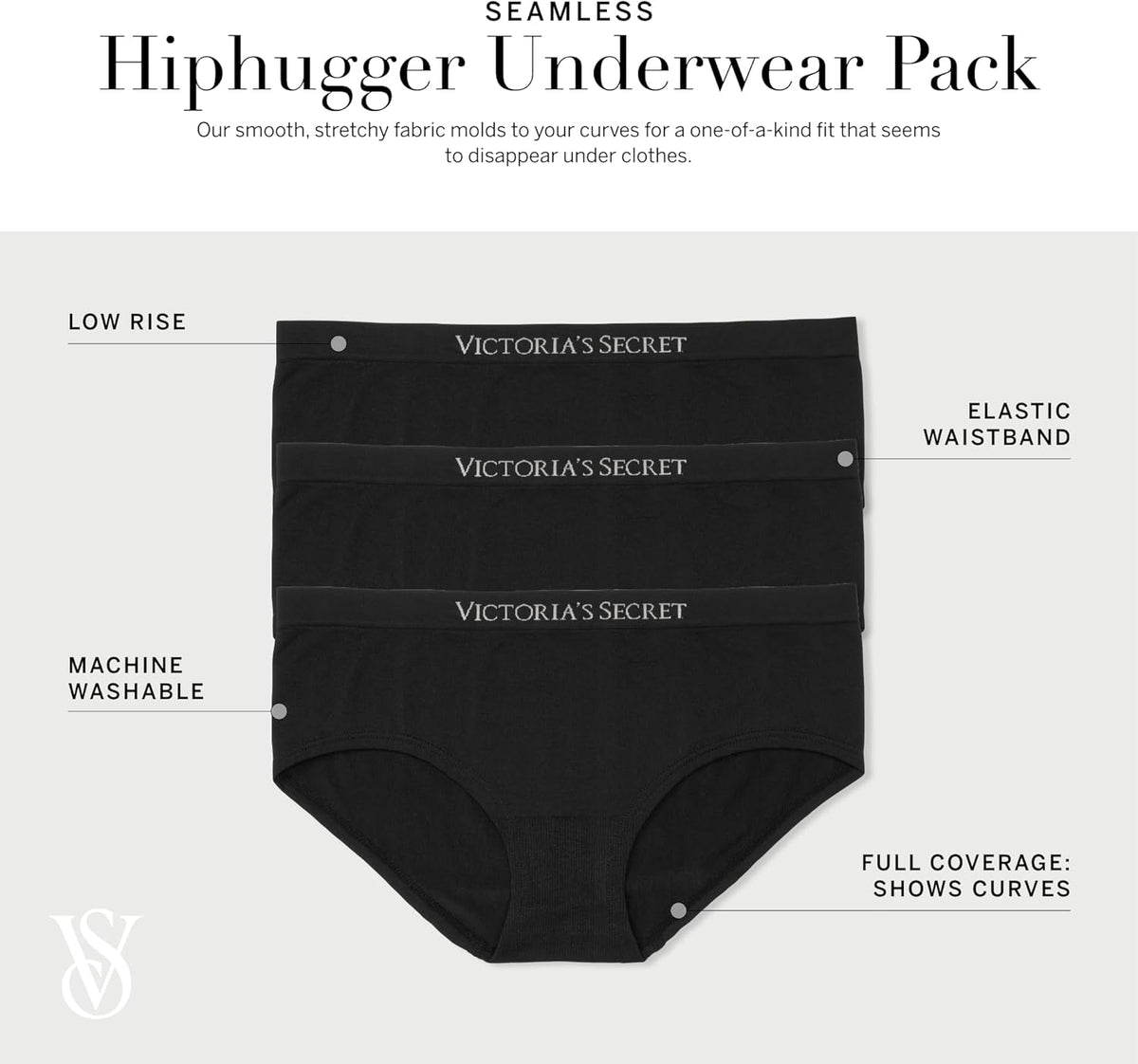 Black seamless hipster underwear pack, low rise full-coverage briefs