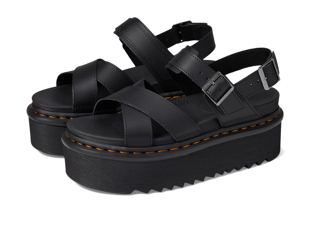 Dr. Martens Voss II Quad platform sandals, black leather straps with buckles