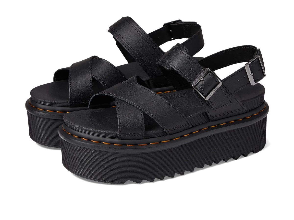 Dr. Martens Voss II Quad platform sandals, black leather straps with buckles