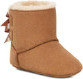 UGG baby Bailey bow boots chestnut suede with faux-fur cuff and ribbon bow on side