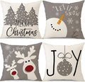 Set of 4 gray Christmas pillow covers with Merry Christmas, Let it Snow, Merry & Bright, Joy