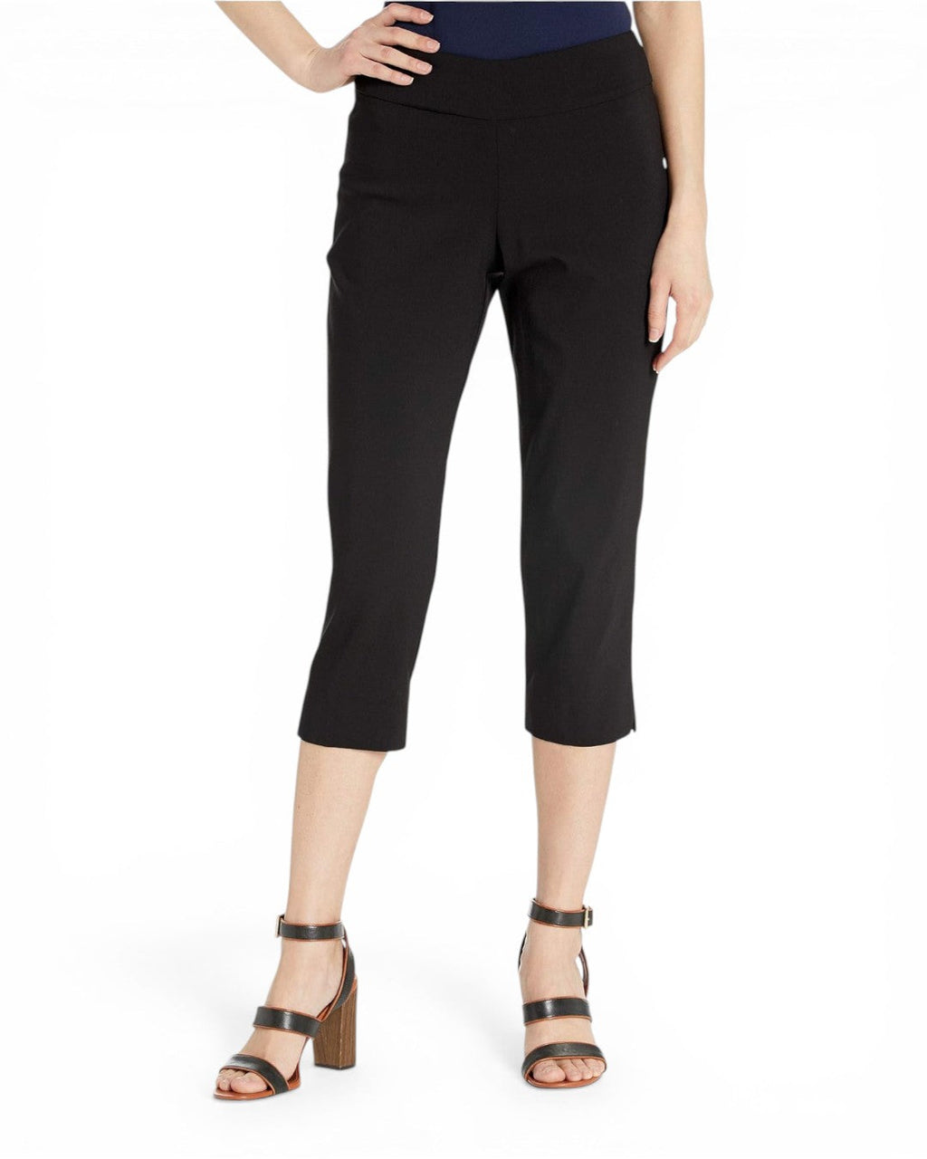 Black pull-on capri pants with elastic waist