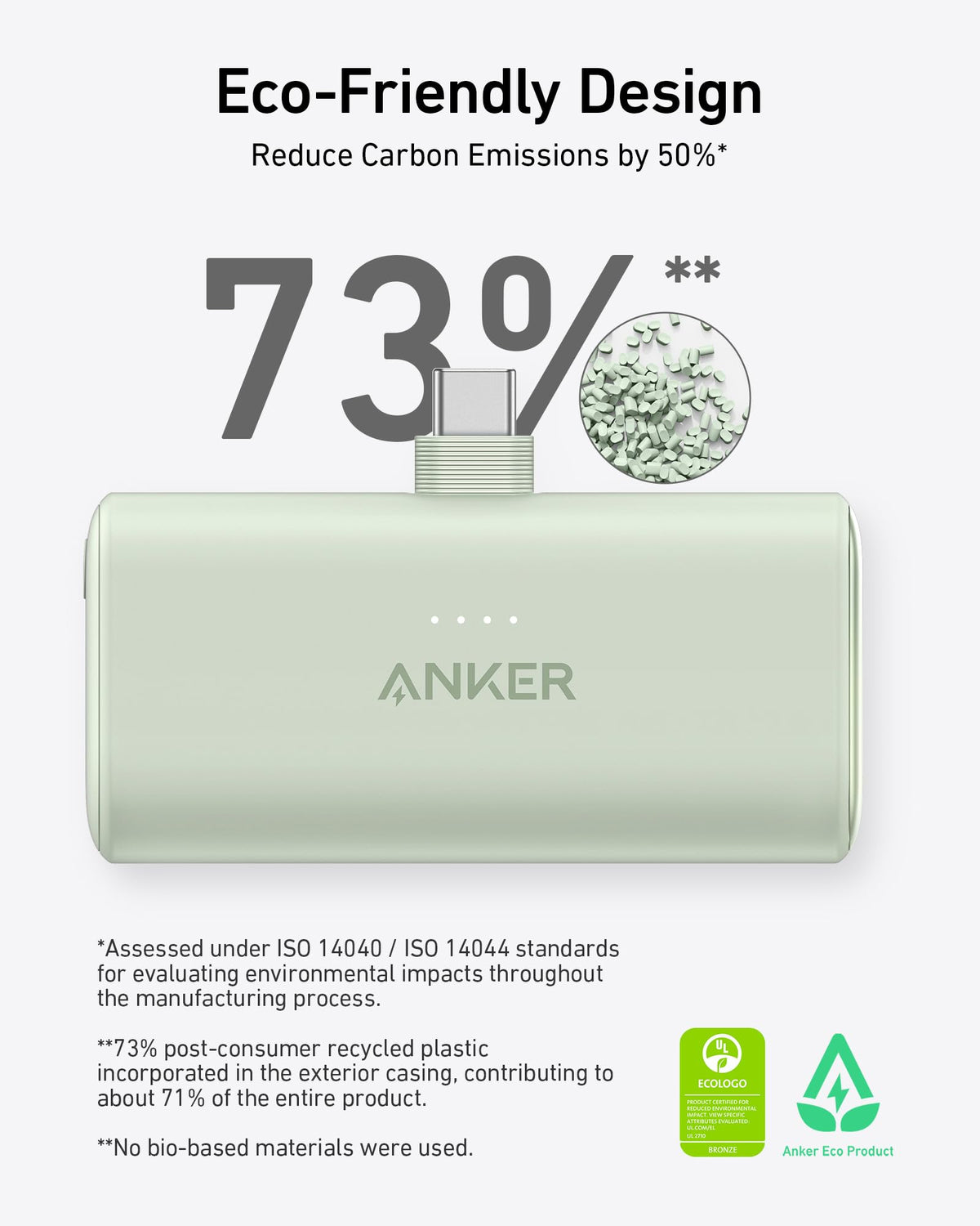 Green Anker nano power bank with embossed logo
