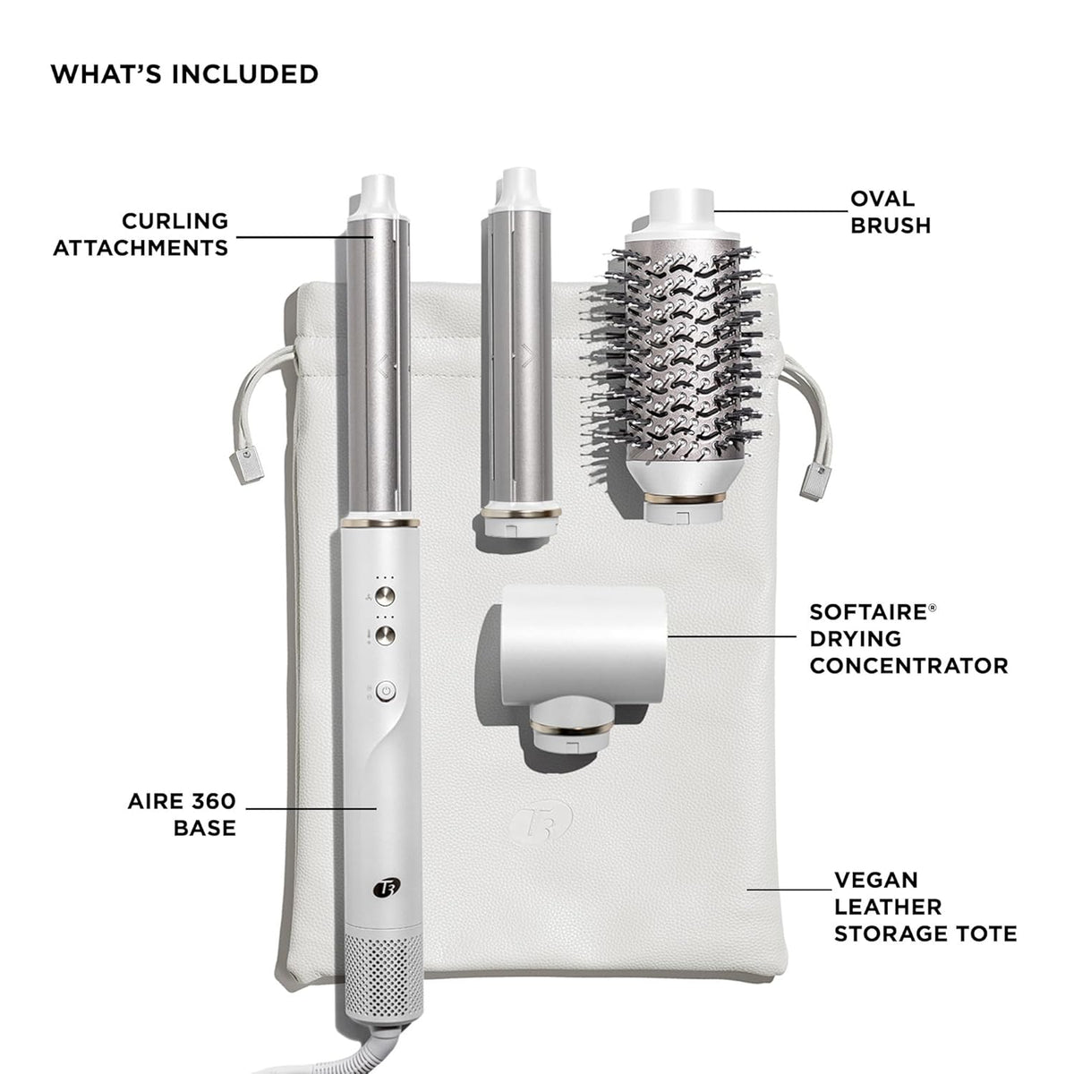 Multi-styler kit with curling attachments, drying concentrator, oval brush, and storage tote