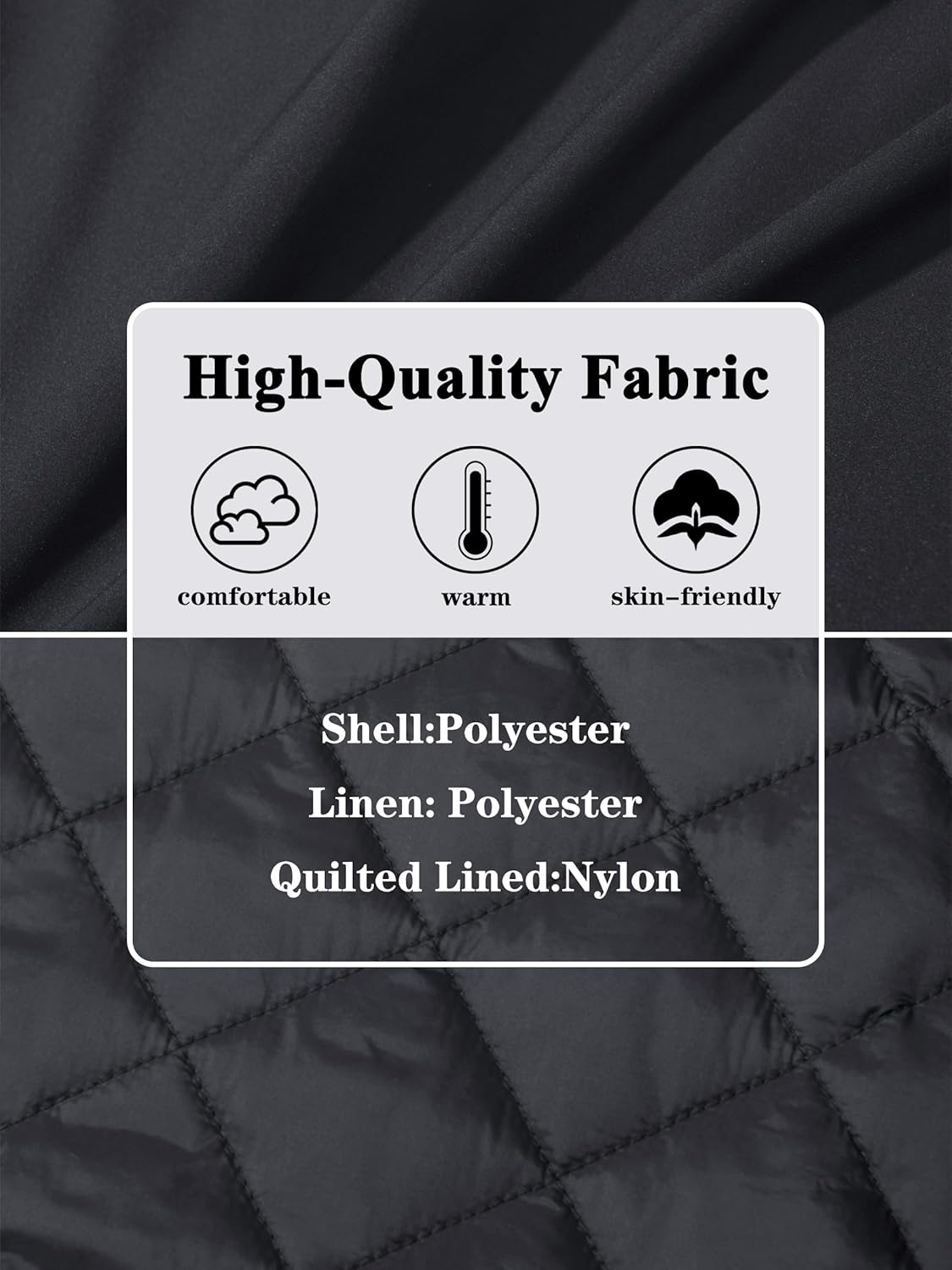 Men's black quilted bomber jacket fabric with diamond stitch pattern