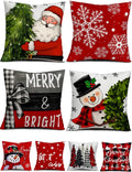 Set of 4 Christmas pillow covers with Santa face, snowflakes, and winter plaid designs