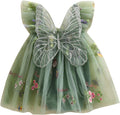 Green butterfly wing tulle fairy romper dress with embroidered floral bodice