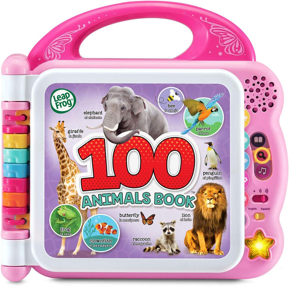 LeapFrog 100 Words book with handle, Animals book cover, pink and purple