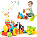 Colorful push animal train set with zebra, tiger, and crocodile cars